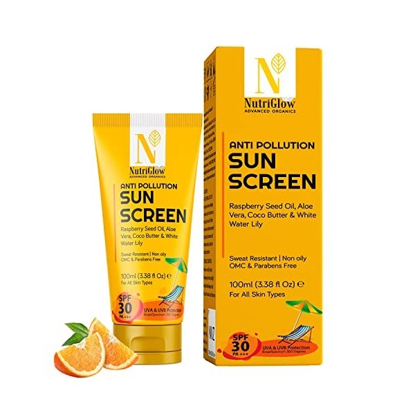Nutriglow Advanced Organics Anti Pollution Sun Screen SPF 30 Pa+++ with Aloe Vera Extract for Non Greasy Daily Moisturizer, D