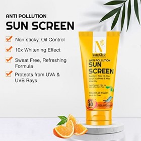 Nutriglow Advanced Organics Anti Pollution Sun Screen SPF 30 Pa+++ with Aloe Vera Extract for Non Greasy Daily Moisturizer, D