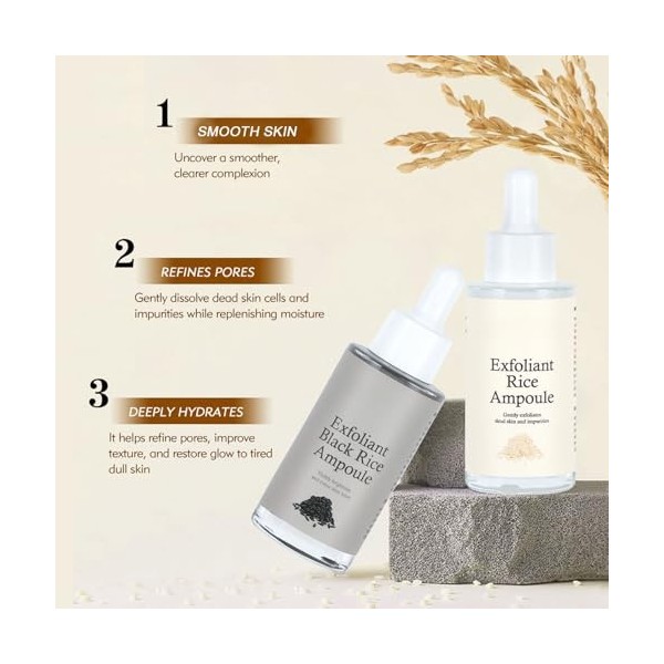 Lot dampoules exfoliantes au riz blanc et noir, exfoliant pour le corps et le visage, ampoule exfoliante et dissolvant de pe