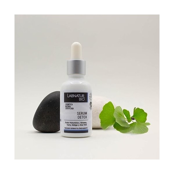 Sérum visage détox 30 ml avec acide hyaluronique, ginseng et aloe vera, anti-âge, hydratant et éclaircissant, végétalien et n