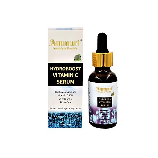 Hydroboost ORGANIC Vitamin C Serum with Hyaluronic Acid - High-Dosed - 30% Vitamin C + Hyaluronic Acid with Herbal Infusion,