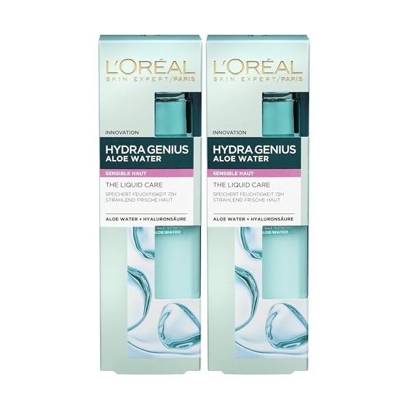 LOréal Paris Hydra Genius Hydra hydratants à lhyaluron et à laloe Water pour Peaux sensibles 1 x 70 ML Crème Jour et Nuit