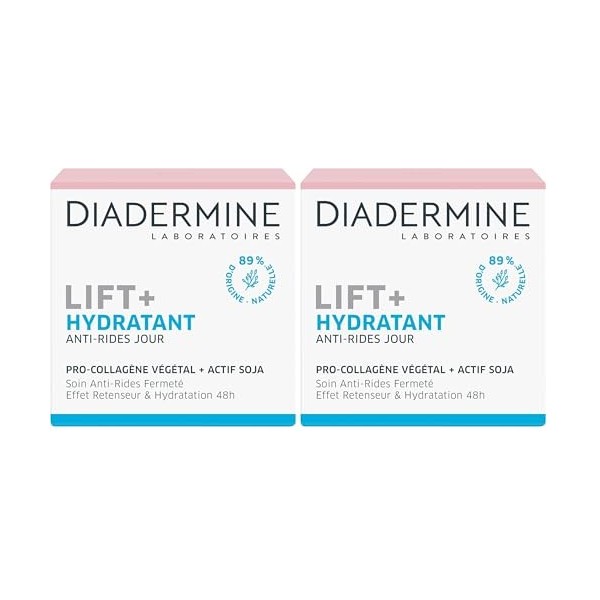 Diadermine - Lift+ Hydratant - Crème Jour Visage - Soin Anti-Rides Ultra Fermeté - Pro-Collagène végétal et actif soja - 89% ...
