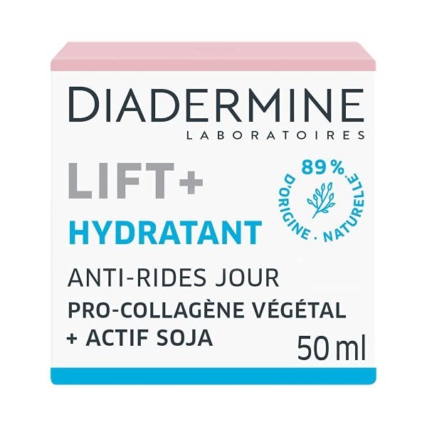 Diadermine - Lift+ Hydratant - Crème Jour Visage - Soin Anti-Rides Ultra Fermeté - Pro-Collagène végétal et actif soja - 89% ...