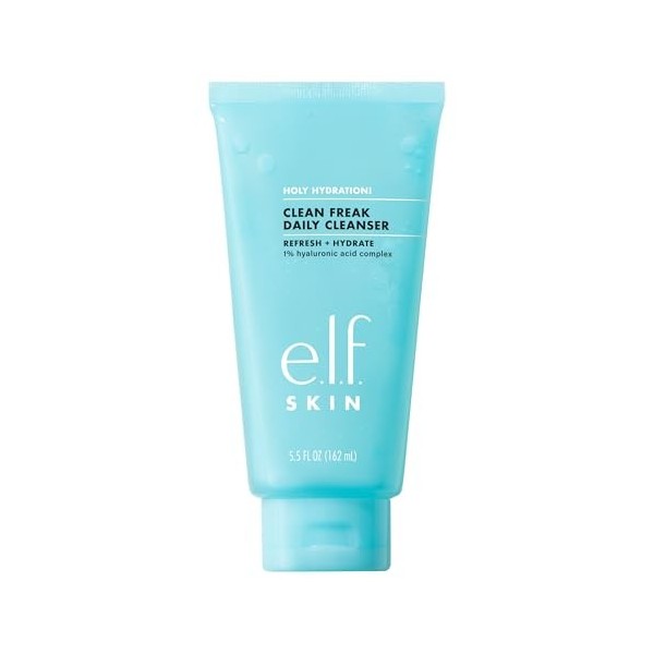 e.l.f. Skin Holy Hydration! Clean Freak Nettoyant quotidien en gel hydratant doux pour le visage, fabriqué avec de lacide hy ...