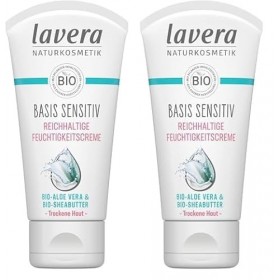 Lavera Naturkosmetik Basis Sensitiv Riche Hydratant Bio Aloe Vera & Beurre de karité Crème 1 x 50 ml Lot de 2 Crème Jour et ...