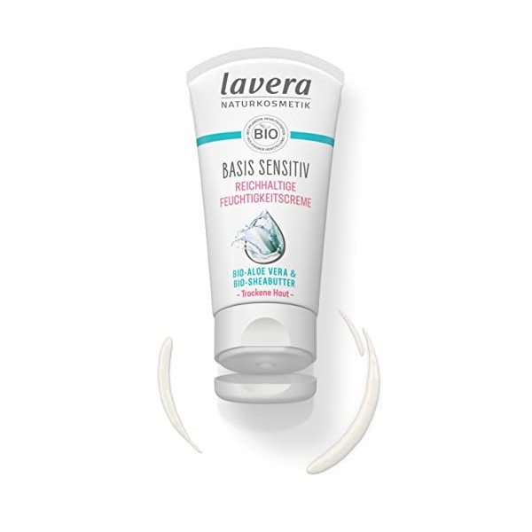 Lavera Naturkosmetik Basis Sensitiv Riche Hydratant Bio Aloe Vera & Beurre de karité Crème 1 x 50 ml Lot de 2 Crème Jour et ...
