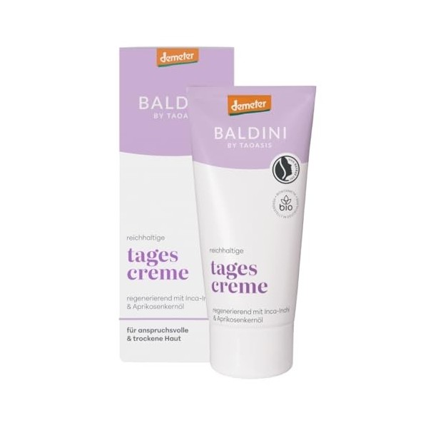 Baldini Crème de jour riche 50 ml – Cosmétique naturelle – Anti-âge – Certifié bio avec huile de noyau dabricot & huile din