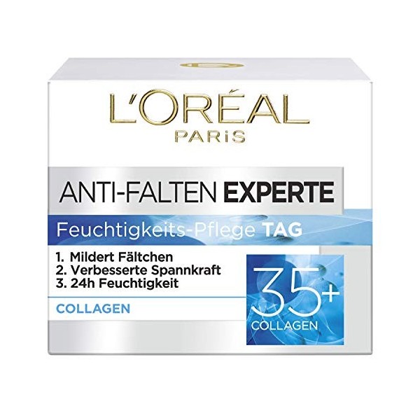 LOréal Paris Feuchtigkeitspflege für das Gesicht, Pflegende Anti-Aging Creme mit Kollagen Biosphären, Mildert Fältchen und s