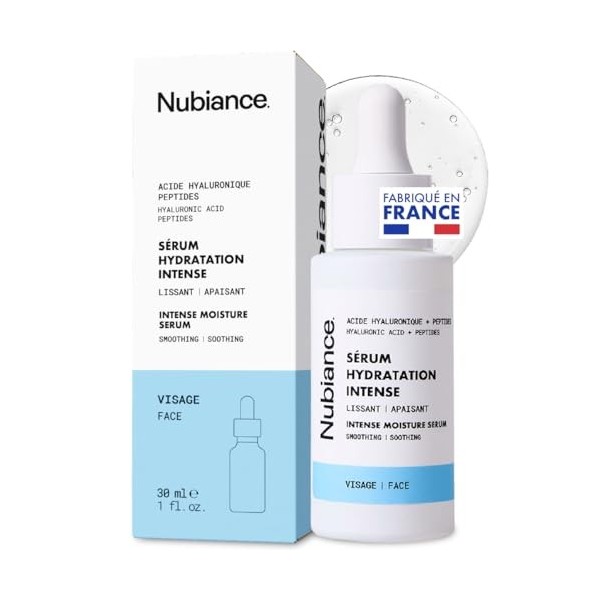 NUBIANCE – Sérum Hydratation Intense Visage – Acide hyaluronique haute concentration – Hydratation profonde, barrière renforc