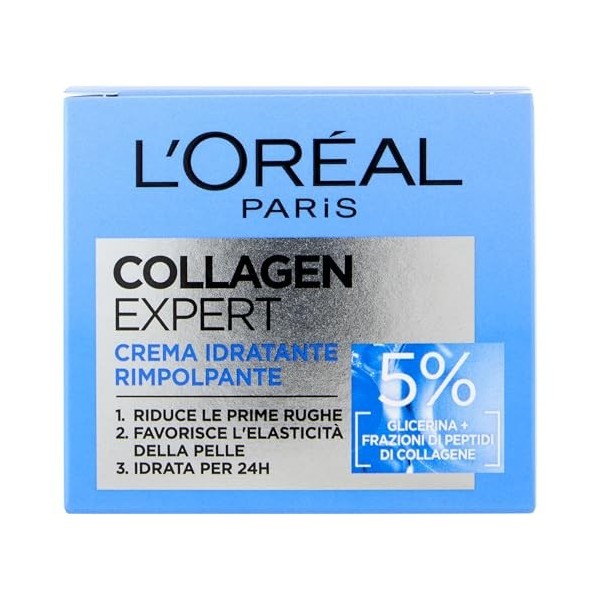 LOréal Paris Collagen Expert crème hydratante 50 ml, crème hydratante au collagène, 5% de fraction peptidique de collagène +