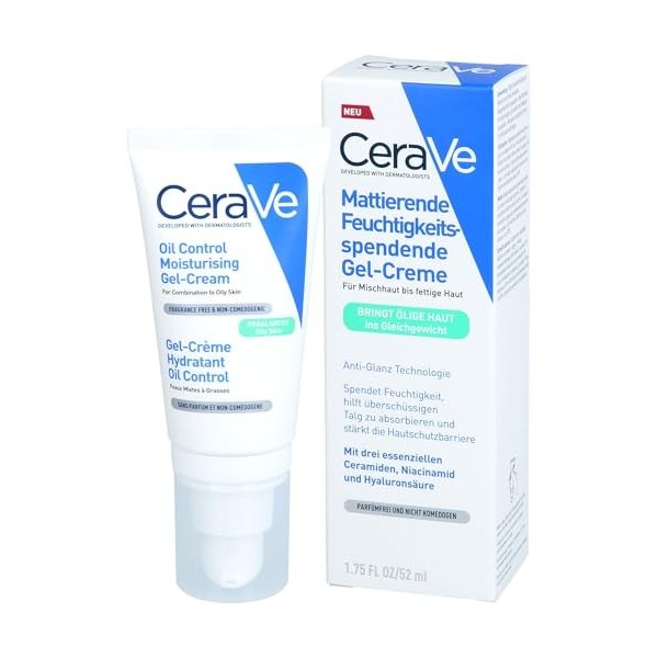 CeraVe Crème gel matifiante hydratante pour peaux grasses et grasses - Avec acide hyaluronique, céramides et niacinamide - Hy