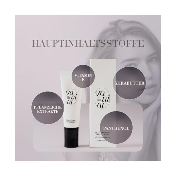 VANINI Crème Réparatrice Intensive Vegan, 39% Centella Asiatica & Céramide NP, Cosmétique Coréenne Dermatest EXCELLENT & EVE