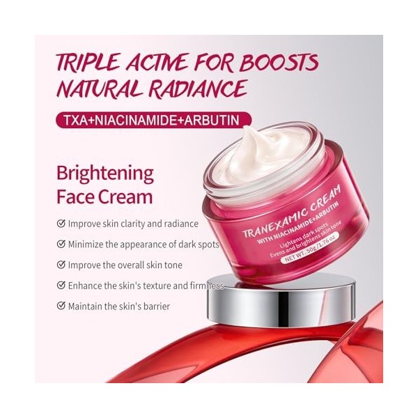 Crème visage à lacide tranexamique, à la niacinamide, aux céramides et à la vitamine B12, pour une peau uniforme, hydratée e