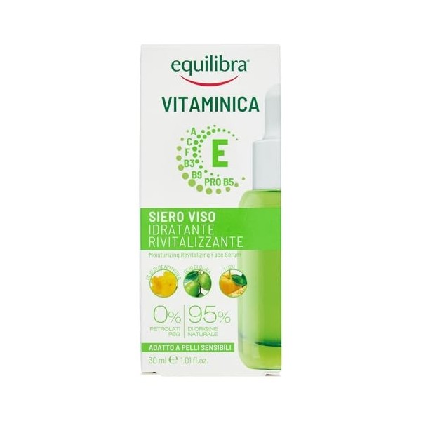 Equilibra, Sérum facial hydratant de vitamines avec complexe multivitaminé, huiles doenothera et olives, Yuzu, Dona Ton et é