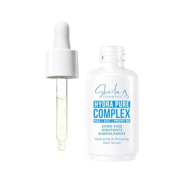 Sheila Cosmetics Hydra Pure Complex - Sérum Visage Hydratant et Répulpant avec Acide Hyaluronique à 3 Poids, Vitamine C Stabi