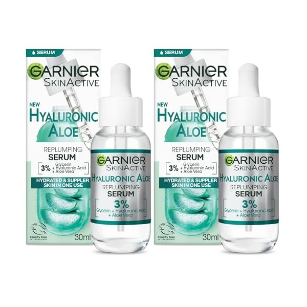Garnier SkinActive - Sérum Gel Repulpant Hyaluronic Aloe - Soin Enrichi en Acide Hyaluronique et Aloe Vera - Pour Tous Types 