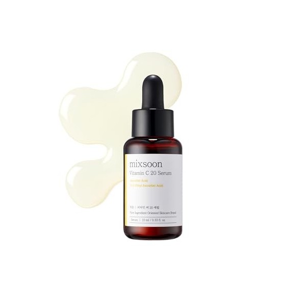 mixsoon Vitamin C 20 Serum, sérum visage à 20% de vitamine C pure, niacinamide & glutathion, correcteur de taches, améliore l