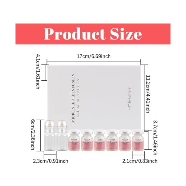 QOCUILC Kit Micro-aiguillage Visage Anti-Âge - Système de Micro-infusion avec 6 Sérums et 2 Rouleaux, Lisse les Rides