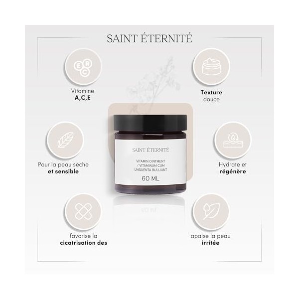 Saint Éternité – Pommade vitaminée cicatrisante – 50 ml – Régénération, hydratation, pommade anti-acné pour le visage, les lè