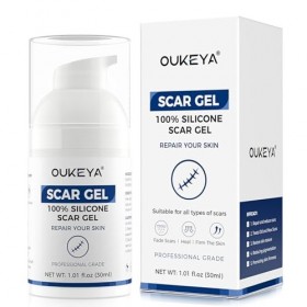 OUKEYA Gel Anti-Cicatrices au Silicone, Crème Réparatrice pour Cicatrices Anciennes et Récentes, Acné, Vergetures, Chirurgie 