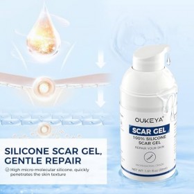 OUKEYA Gel Anti-Cicatrices au Silicone, Crème Réparatrice pour Cicatrices Anciennes et Récentes, Acné, Vergetures, Chirurgie 