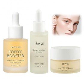 3 Pièces Concentrated Booster, Eye Caffeine Booster, Caffeine Glow Mask, Coffret de soins du visage, sérum contour des yeux p