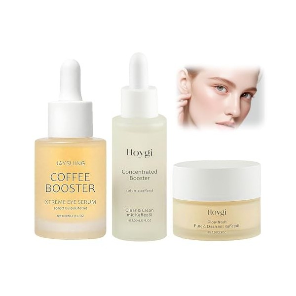 3 Pièces Concentrated Booster, Eye Caffeine Booster, Caffeine Glow Mask, Coffret de soins du visage, sérum contour des yeux p