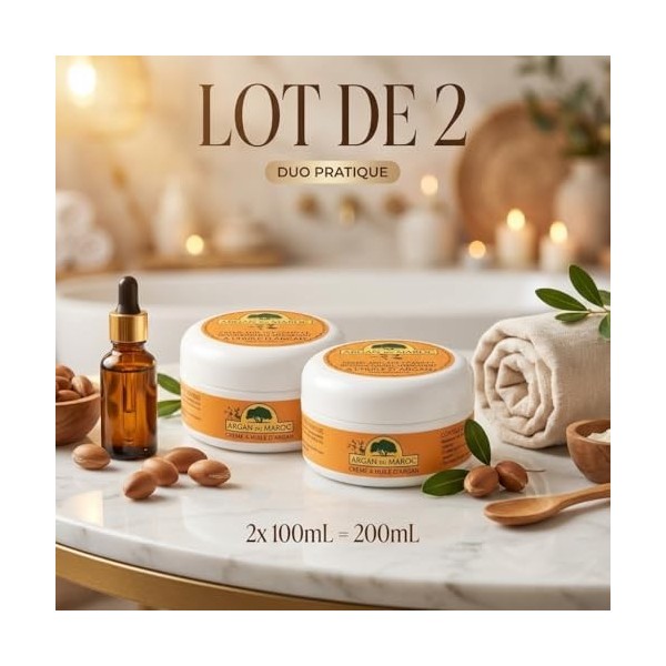 Argan du Maroc – Crème Hydratante Visage & Corps – Soin Nourrissant à l’Huile d’Argan – Peau Douce & Hydratée – Lot de 2