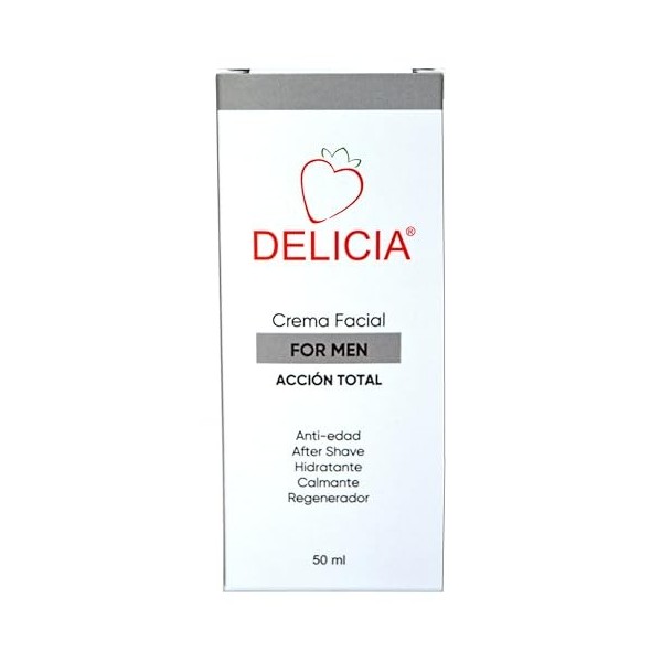 Delicia Crème visage pour hommes, action totale anti-âge, après-rasage hydratante et apaisante, 50 ml