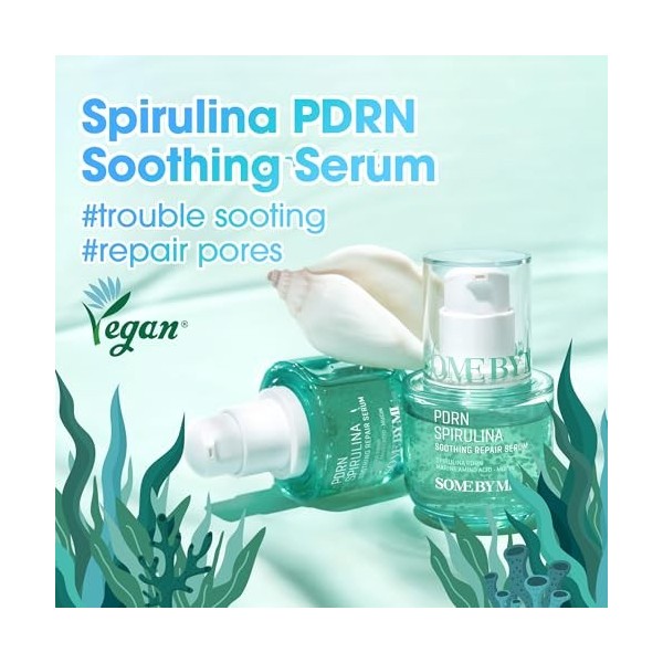 SOME BY MI PDRN Spiruline Sérum réparateur apaisant – 50 ml – Sérum coréen végétalien PDRN pour le visage – Calme les rougeur
