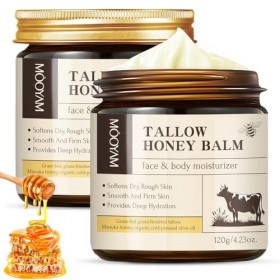 2 Pièces Beef Tallow for Skin, Suif de Bœuf Soins pour le Corps, Tallow and Honey Balm, 100% Naturel et Biologique pour le Vi