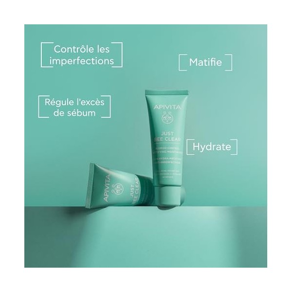 Apivita Just Bee Clear Crème Hydratante Matifiante Anti-Imperfections Pour Peaux Grasses, Acné, Imperfections Et Boutons 40ml