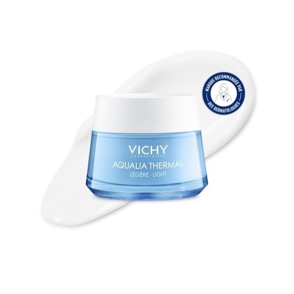 Vichy, Aqualia Thermal, Crème Légère Réhydratante, Peaux Sensibles, Hydratation 48H, 97% dIngrédients dOrigine Naturelle, E