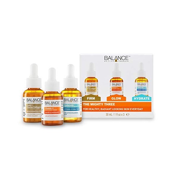 Balance Active Formula The Mighty Three 3 x 30 ml – Ingrédients actifs révolutionnaires résultats visibles. Trois sérums ci