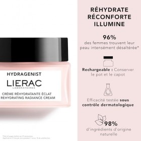 Lierac - Hydragenist - La Crème Réhydratante Éclat 50ml - Soin Visage - Réhydrate - Réconforte - Illumine - 98% d’ingrédients