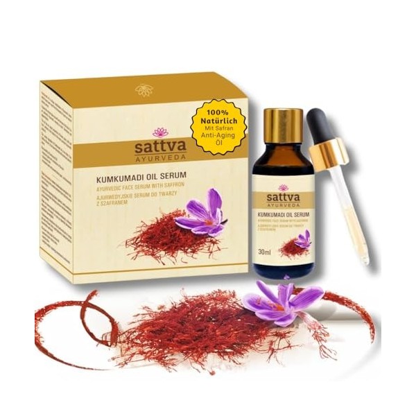 Sattva Ayurveda Kumkumadi Huile Sérum au safran - Huile ayurvédique anti-âge pour le visage contre les taches pigmentaires et