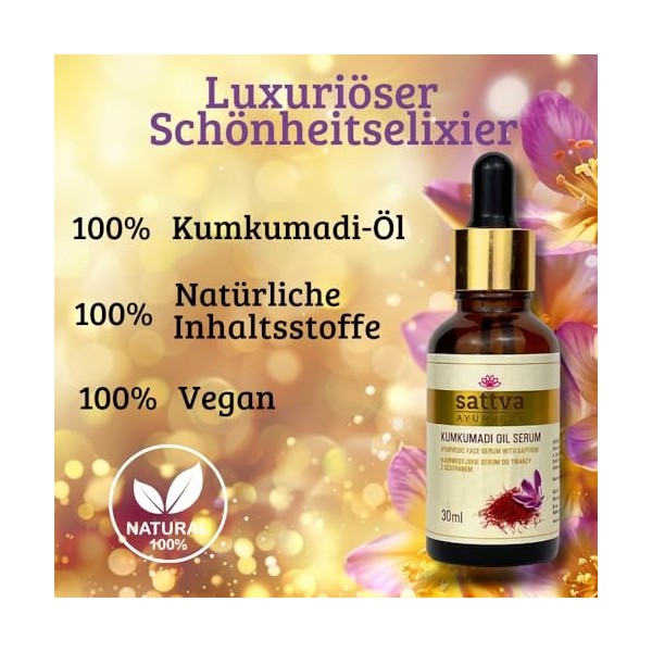 Sattva Ayurveda Kumkumadi Huile Sérum au safran - Huile ayurvédique anti-âge pour le visage contre les taches pigmentaires et