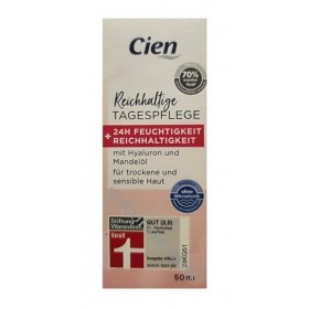 CIEN Soin de jour riche à lacide hyaluronique et à lhuile damande pour peaux sèches et sensibles - 1 x 50 ml