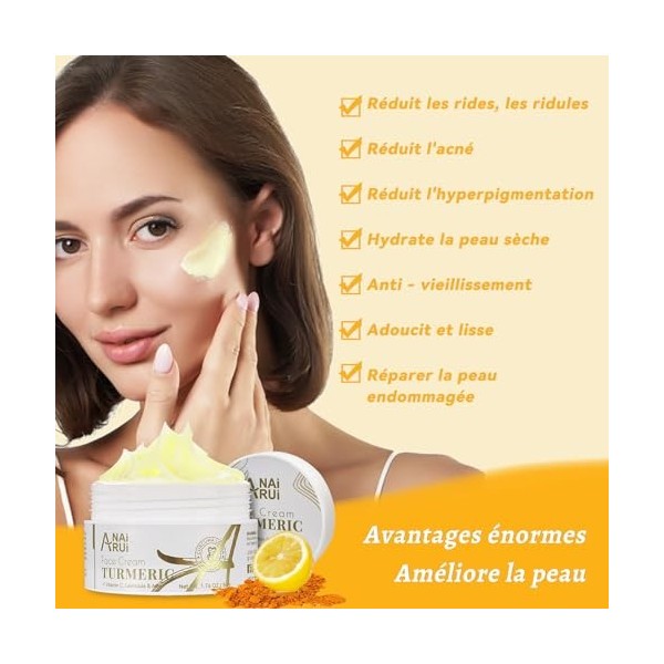 ANAiRUi Crème au Curcuma, Crème à la Vitamine C pour le Visage et le Corps, Hydratant Facial au Curcuma pour les Taches Sombr