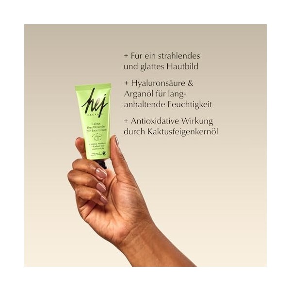 24h Crème pour le visage Cactus 50 ml pour une peau rayonnante et lisse, hydratation longue durée grâce à lacide hyaluroni
