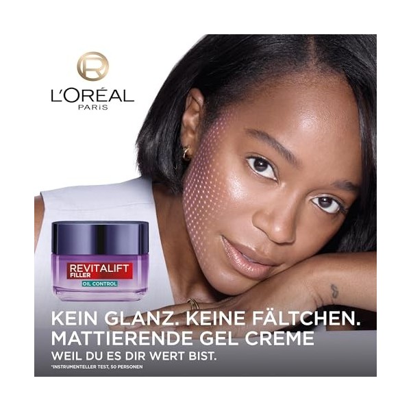LOréal Paris Revitalift Filler Crème gel matifiante Oil Control – Crème visage à lacide hyaluronique et à lacide salicyliq