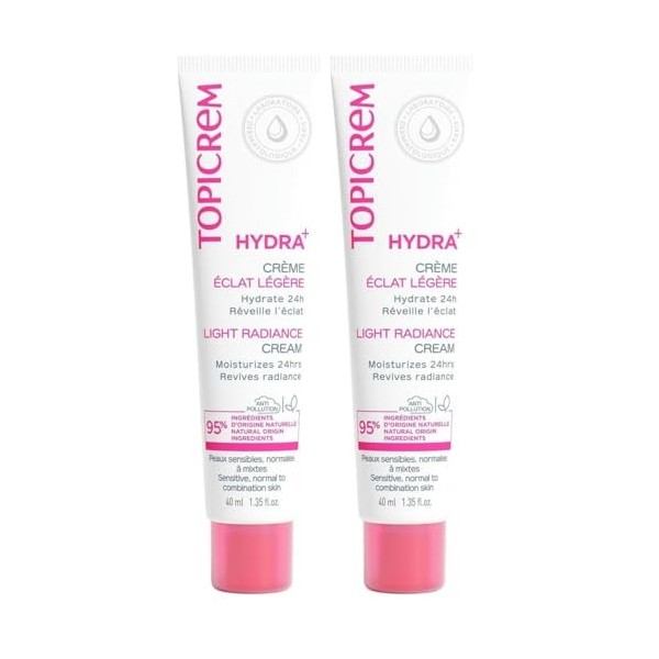Topicrem - HYDRA+ Crème Hydratante Éclat Légère pour Peaux Sensibles, Normales à Mixtes, Adultes et Adolescents - Hydrate 24h