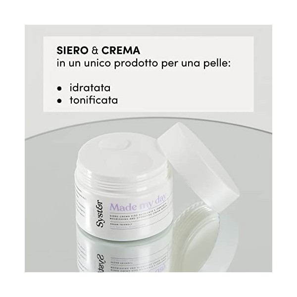Sérum Crème Visage Nourrissant et Hydratant pour les Peaux Normales, Combinées et Grasses Vegan, Made in Italy, Sans Paraben,