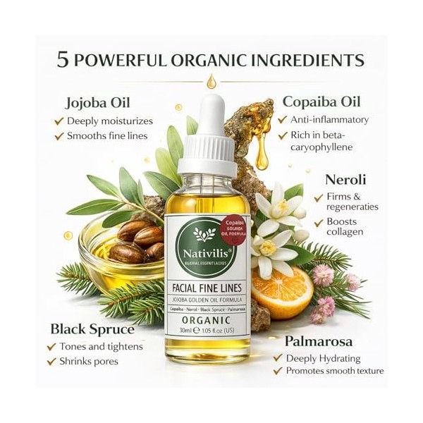 Sérum à lhuile de jojoba à formule avancée biologique de Nativilis Huile visage hydratante anti-âge à base de bêta-caryophyl