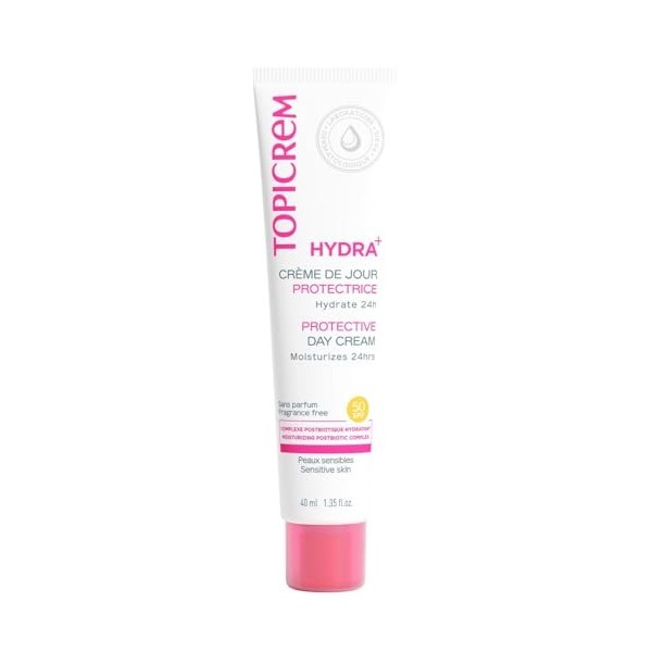 Topicrem - HYDRA+ Crème de jour protectrice - Crème Visage Peaux Sensibles, Adultes - Hydrate 24h, Protège la Peau, SPF50+ -