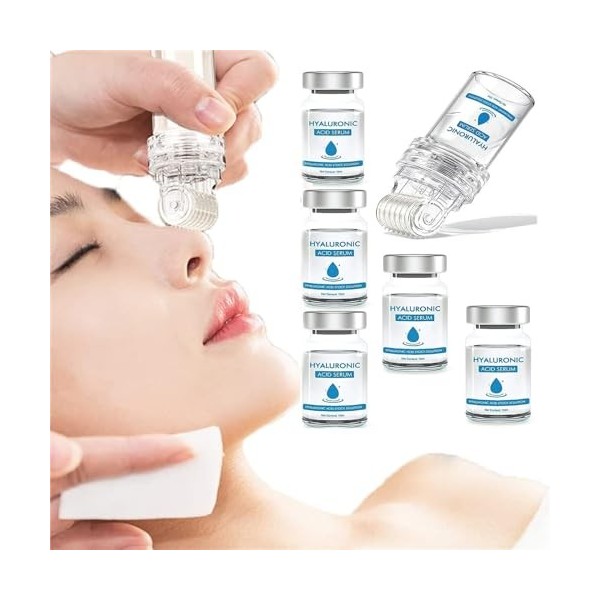 Flysmus Pockmarksheal Microdart Roller à lacide hyaluronique, sérum à lacide hyaluronique, améliore les rides et les ridule C...