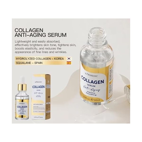 Collagène Boost Sérum Anti-âge 30 ml - Soin intensif de reconstitution de collagène, effet anti-rides, pour une peau rayonnan