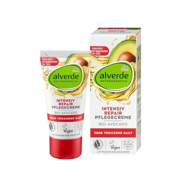 alverde NATURKOSMETIK Crème réparatrice intense pour le visage 50 ml