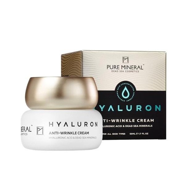 Pure Mineral - Crème Anti-Rides Hyaluron pour Tous Types de Peau - Minéraux Mer Morte, Hydratation Renforcée, Raffermit le Vi